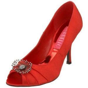 NIB Bordello Violette peep-toe pump in red satin 9